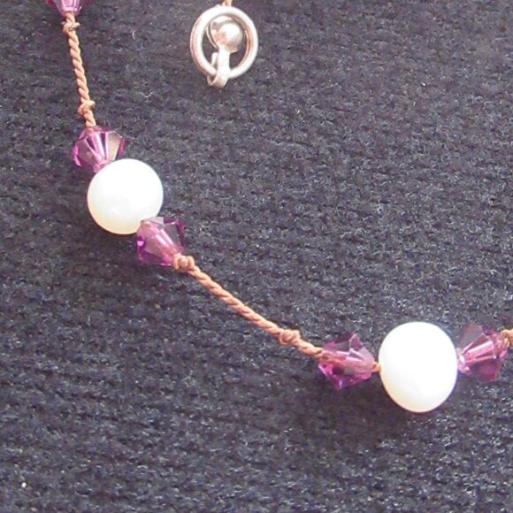 Amethyst & pearl bracelet, 925 Silver Clasp, Vintage, 7" - Picture 3 of 8